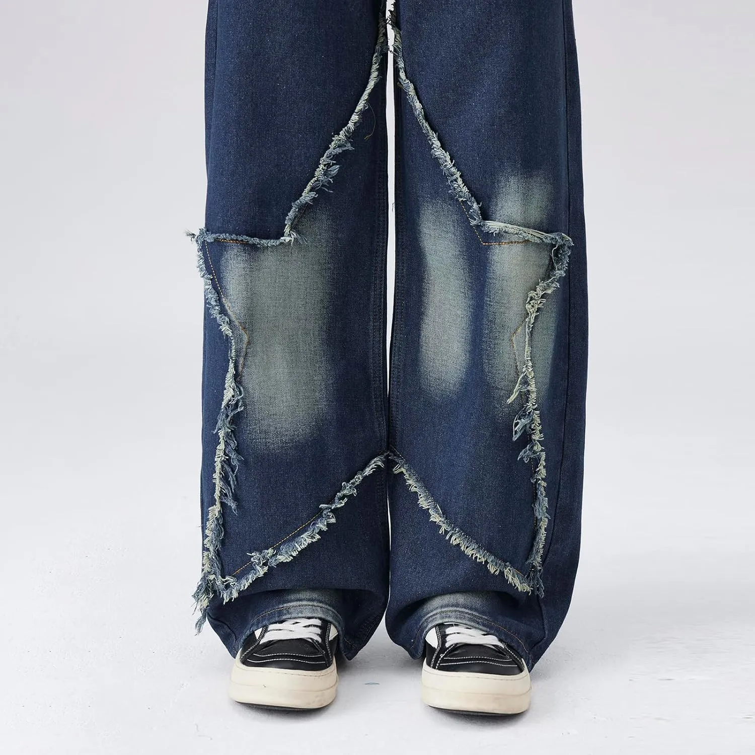 Men's Baggy Jeans Y2K Vintage Distressed Ripped Wide Leg Denim Pants Hip Hop Casual Loose Fit Streetwear Trousers