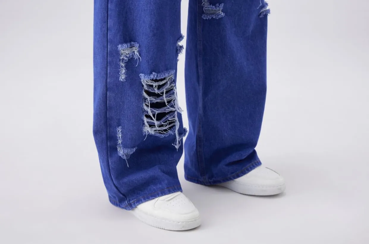 Men's Baggy Jeans Y2K Vintage Distressed Ripped Wide Leg Denim Pants Hip Hop Casual Loose Fit Streetwear Trousers