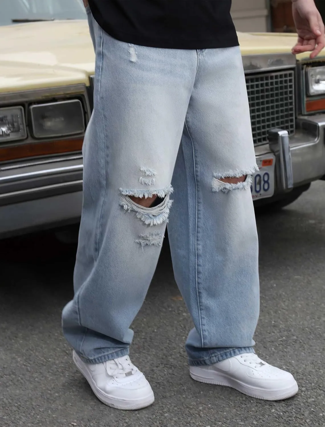 Men's Baggy Ripped Jeans Wide Leg Hip Hop Jeans Loose Fit Denim Pants Y2k Streetwear