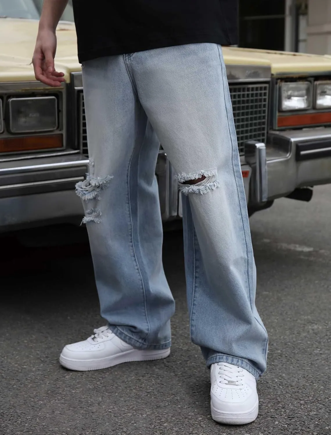 Men's Baggy Ripped Jeans Wide Leg Hip Hop Jeans Loose Fit Denim Pants Y2k Streetwear