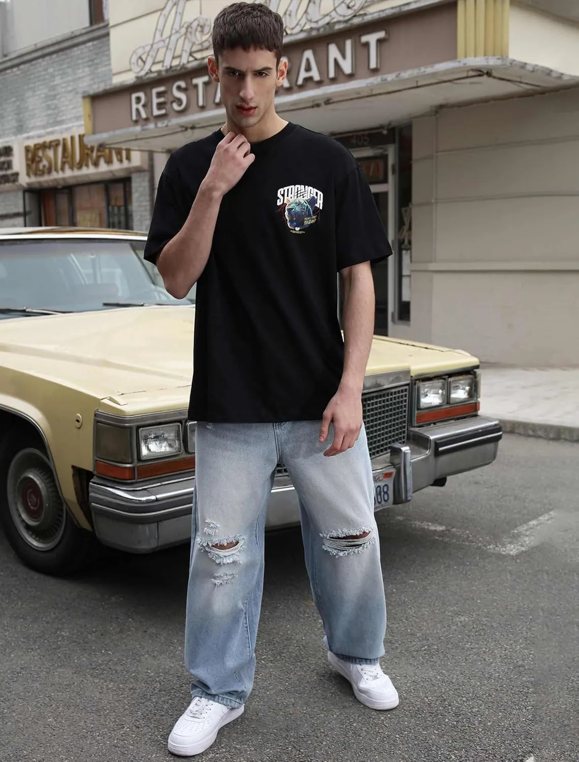 Men's Baggy Ripped Jeans Wide Leg Hip Hop Jeans Loose Fit Denim Pants Y2k Streetwear