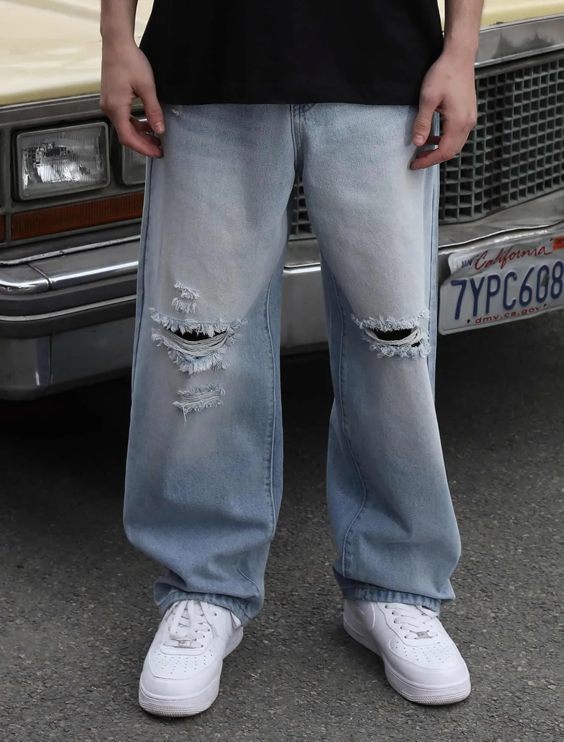 Men's Baggy Ripped Jeans Wide Leg Hip Hop Jeans Loose Fit Denim Pants Y2k Streetwear