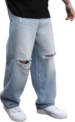 Men's Baggy Ripped Jeans Wide Leg Hip Hop Jeans Loose Fit Denim Pants Y2k Streetwear
