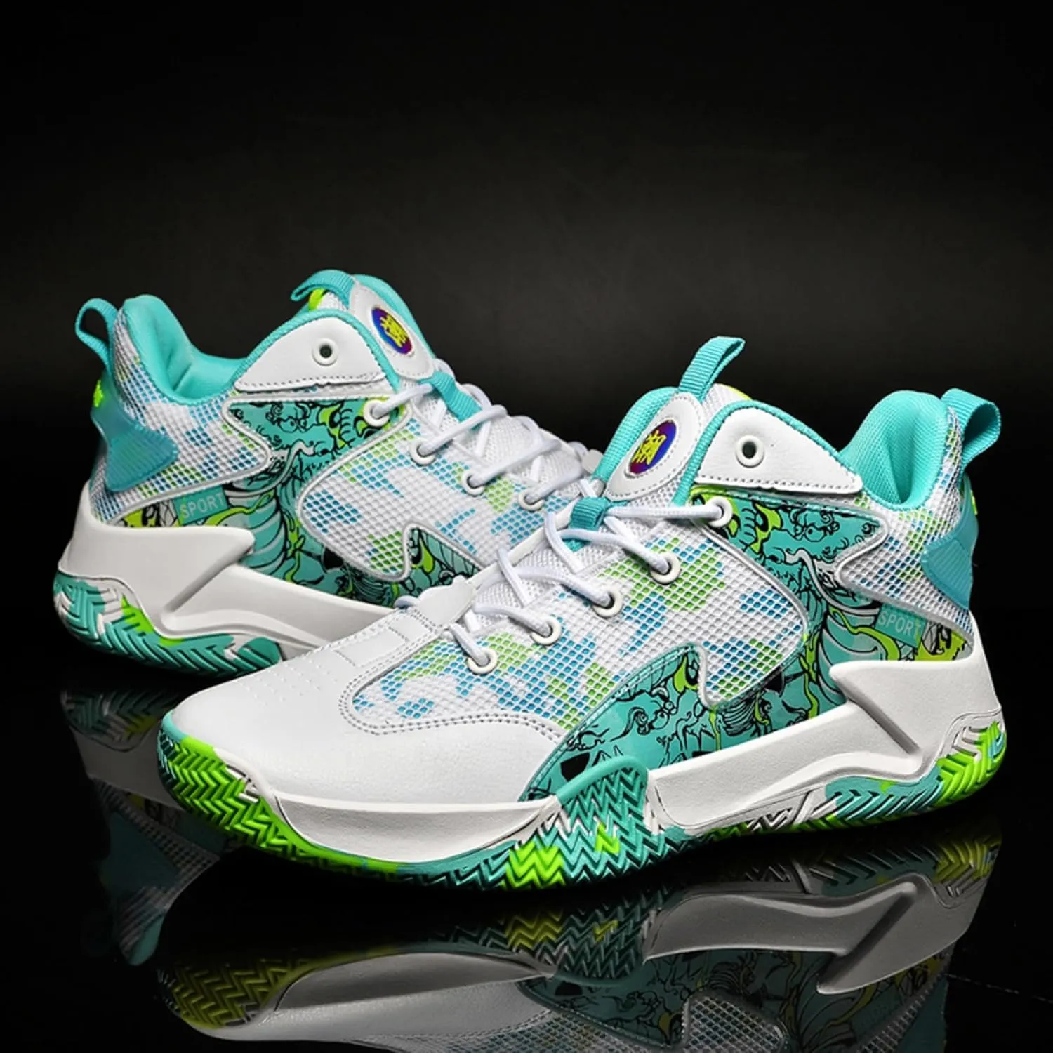 Mens Breathable Mesh Lace Up Basketball Shoes Fashion High-Top Non-Slip Sneakers Casual Gym Sports Tennis Jogging Shoes