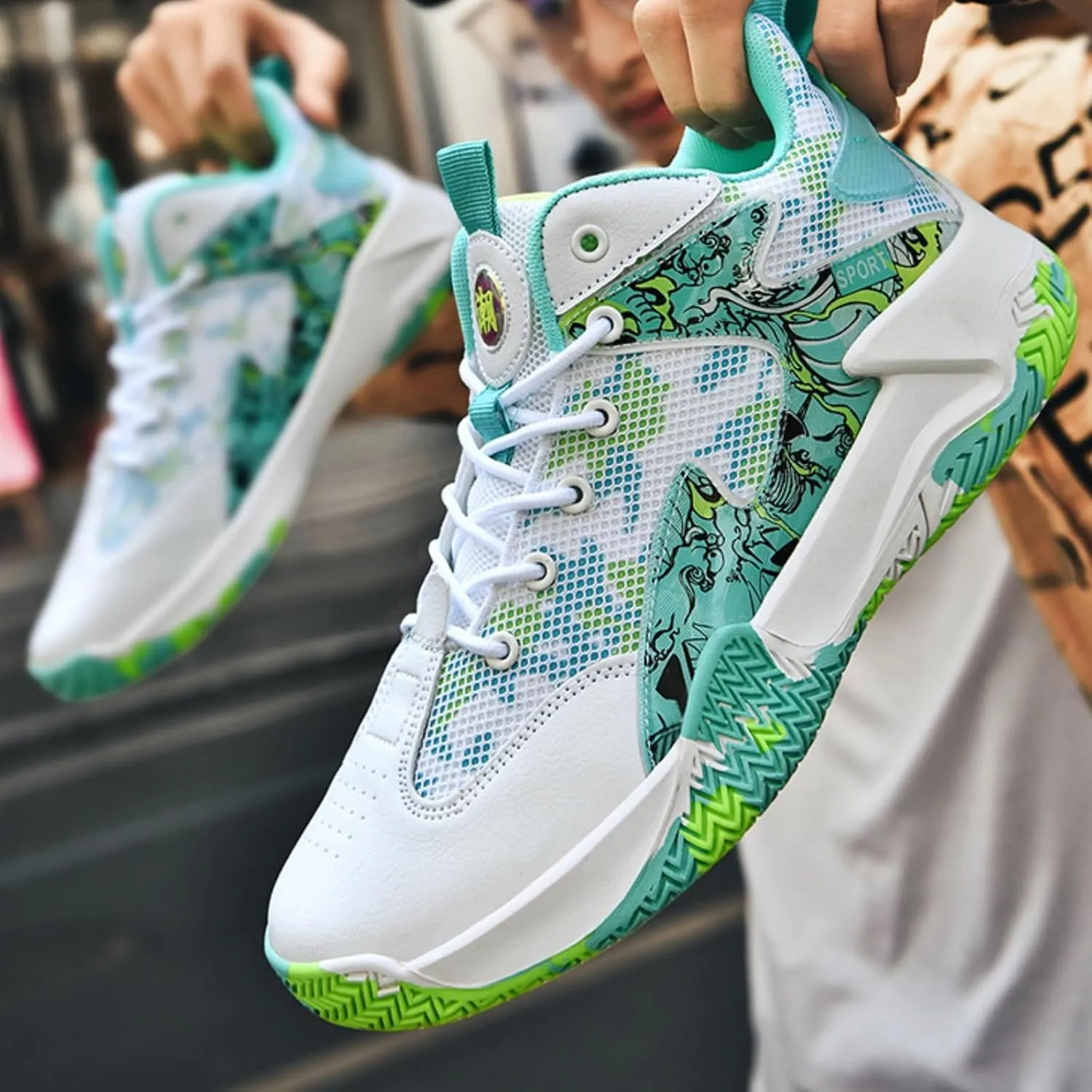 Mens Breathable Mesh Lace Up Basketball Shoes Fashion High-Top Non-Slip Sneakers Casual Gym Sports Tennis Jogging Shoes