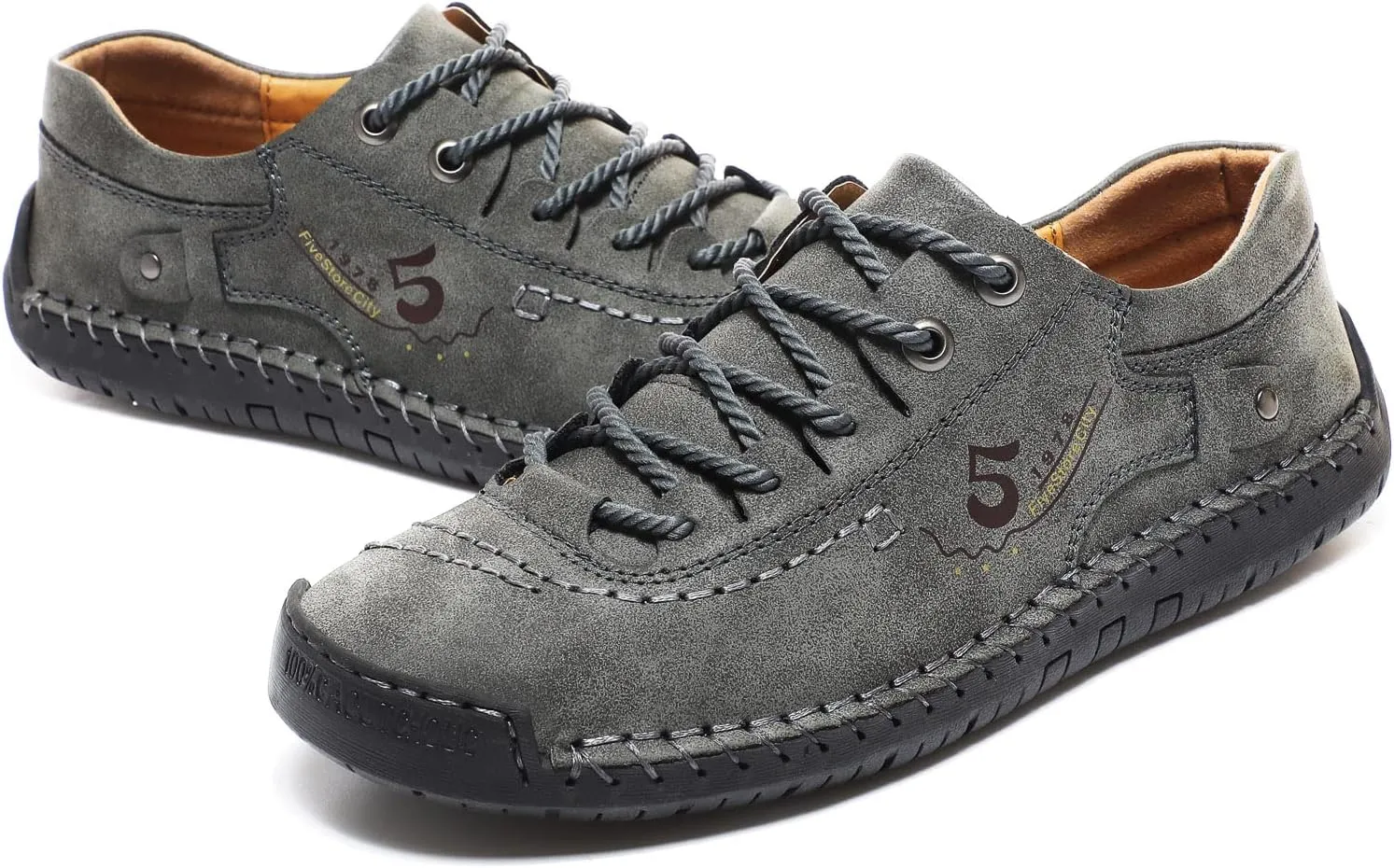 Mens Casual Shoes Summer Breathable Sneakers Loafers Walking Shoes Hand Made Lace-Up Leather Dress Flats Shoes for Driving Business Working Office
