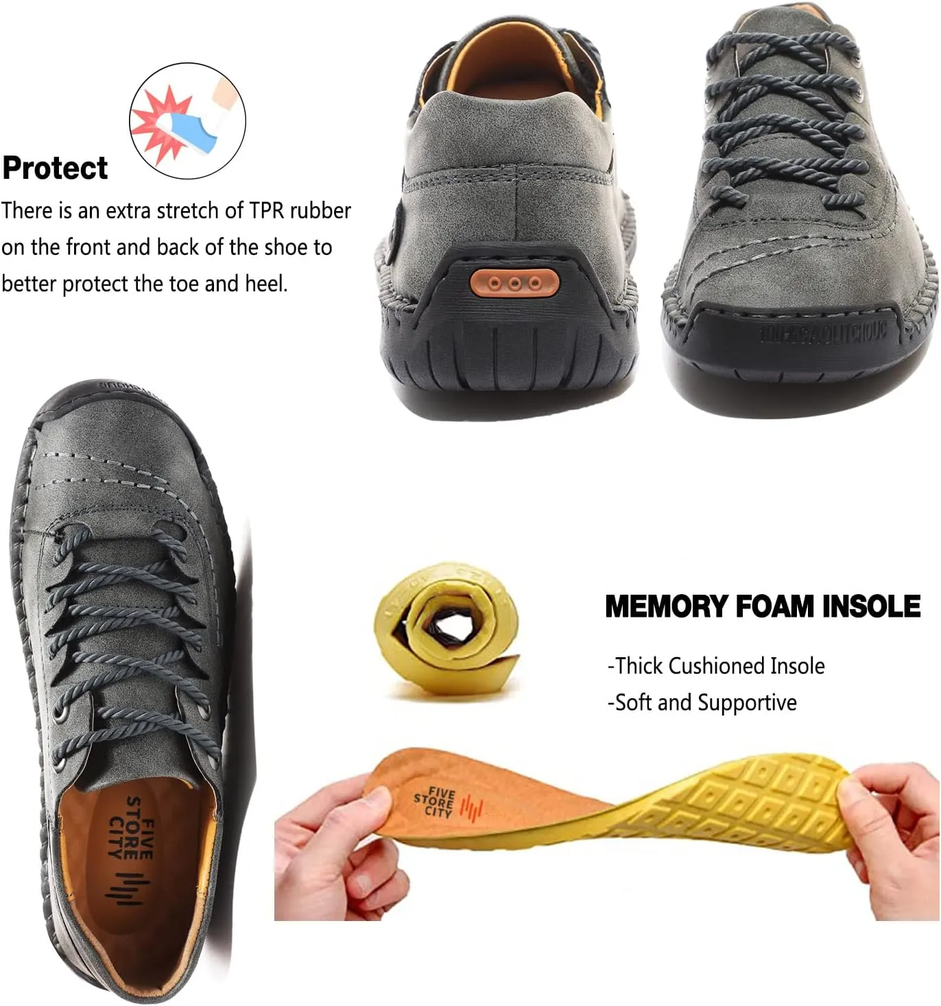 Mens Casual Shoes Summer Breathable Sneakers Loafers Walking Shoes Hand Made Lace-Up Leather Dress Flats Shoes for Driving Business Working Office