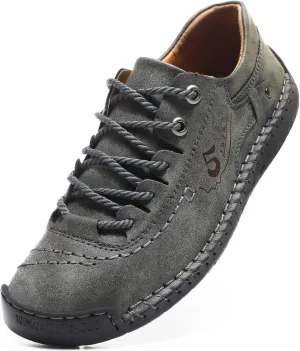 Mens Casual Shoes Summer Breathable Sneakers Loafers Walking Shoes Hand Made Lace-Up Leather Dress Flats Shoes for Driving Business Working Office