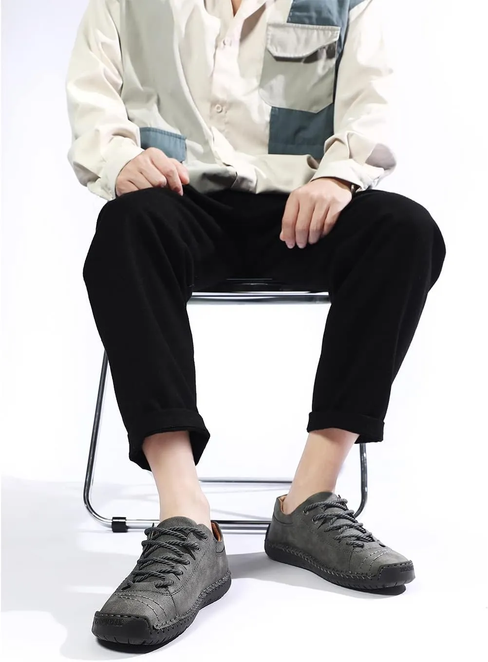 Mens Casual Shoes Summer Breathable Sneakers Loafers Walking Shoes Hand Made Lace-Up Leather Dress Flats Shoes for Driving Business Working Office