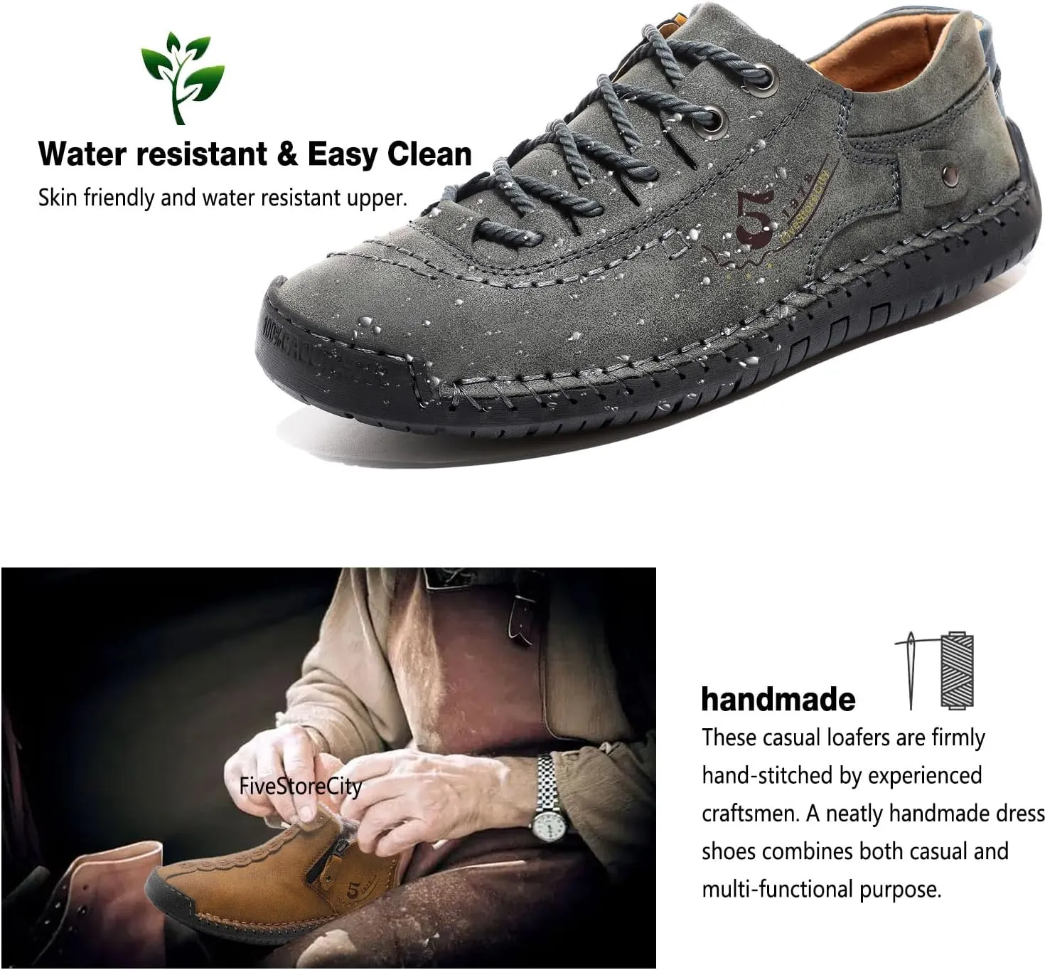 Mens Casual Shoes Summer Breathable Sneakers Loafers Walking Shoes Hand Made Lace-Up Leather Dress Flats Shoes for Driving Business Working Office
