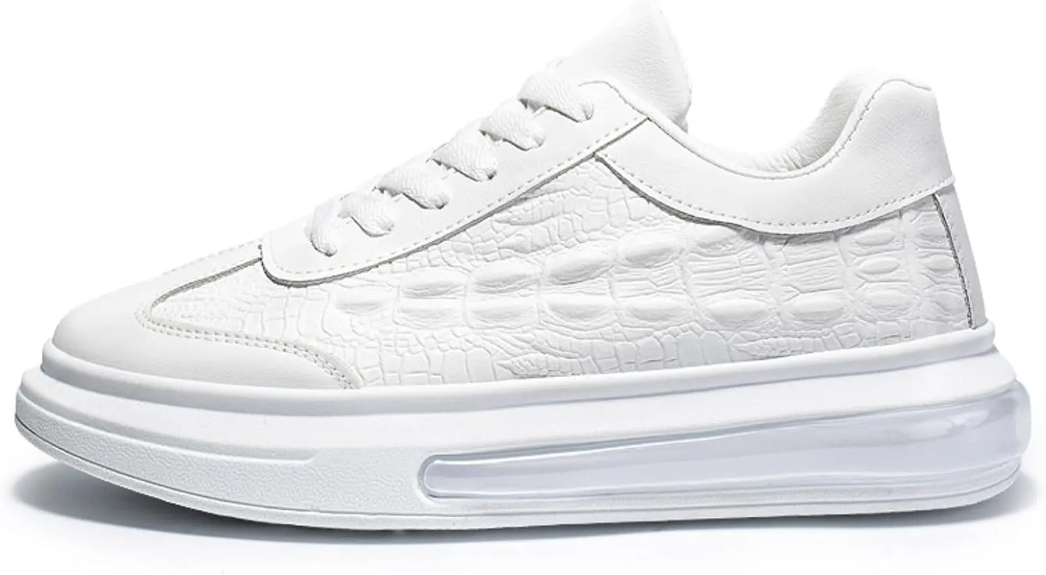 Men's Crocodile Pattern Anti-Slip Casual Fashion Sneakers,Comfort Air Cushion Low Top Soft Sole Comfort Sneakers. (White,10)