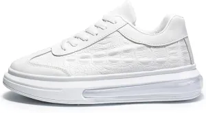 Men's Crocodile Pattern Anti-Slip Casual Fashion Sneakers,Comfort Air Cushion Low Top Soft Sole Comfort Sneakers. (White,9)