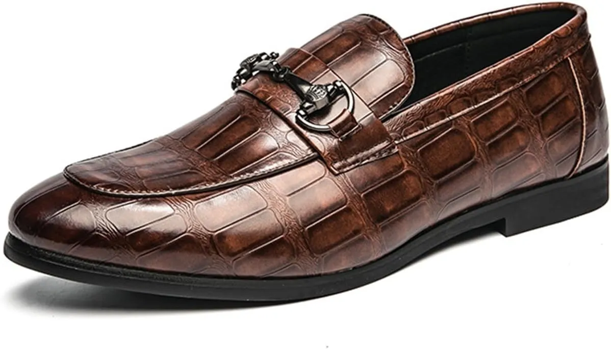 Mens Crocodile Print Genuine Leather Loafers and Slip On Shoes Dress Shoes