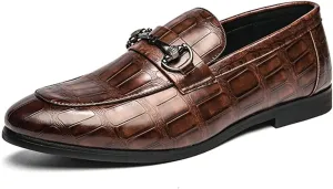 Mens Crocodile Print Genuine Leather Loafers and Slip On Shoes Dress Shoes