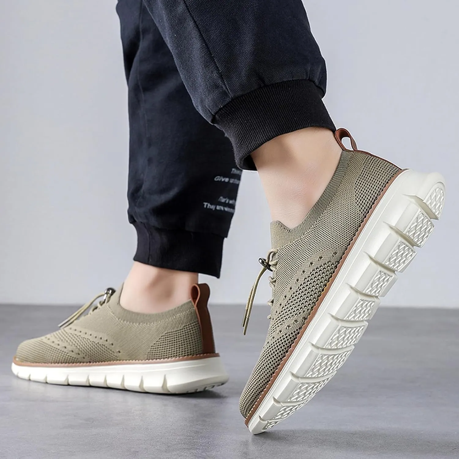 Mens Dress Shoes Work Shoes Wide Width Non Slip Casual Dress Lightweight Breathable Basic Relaxed Shoe Business Workout Walking Running Outdoor Sneakers Mesh Knit Lace-Up Soft Loafers Oxfords