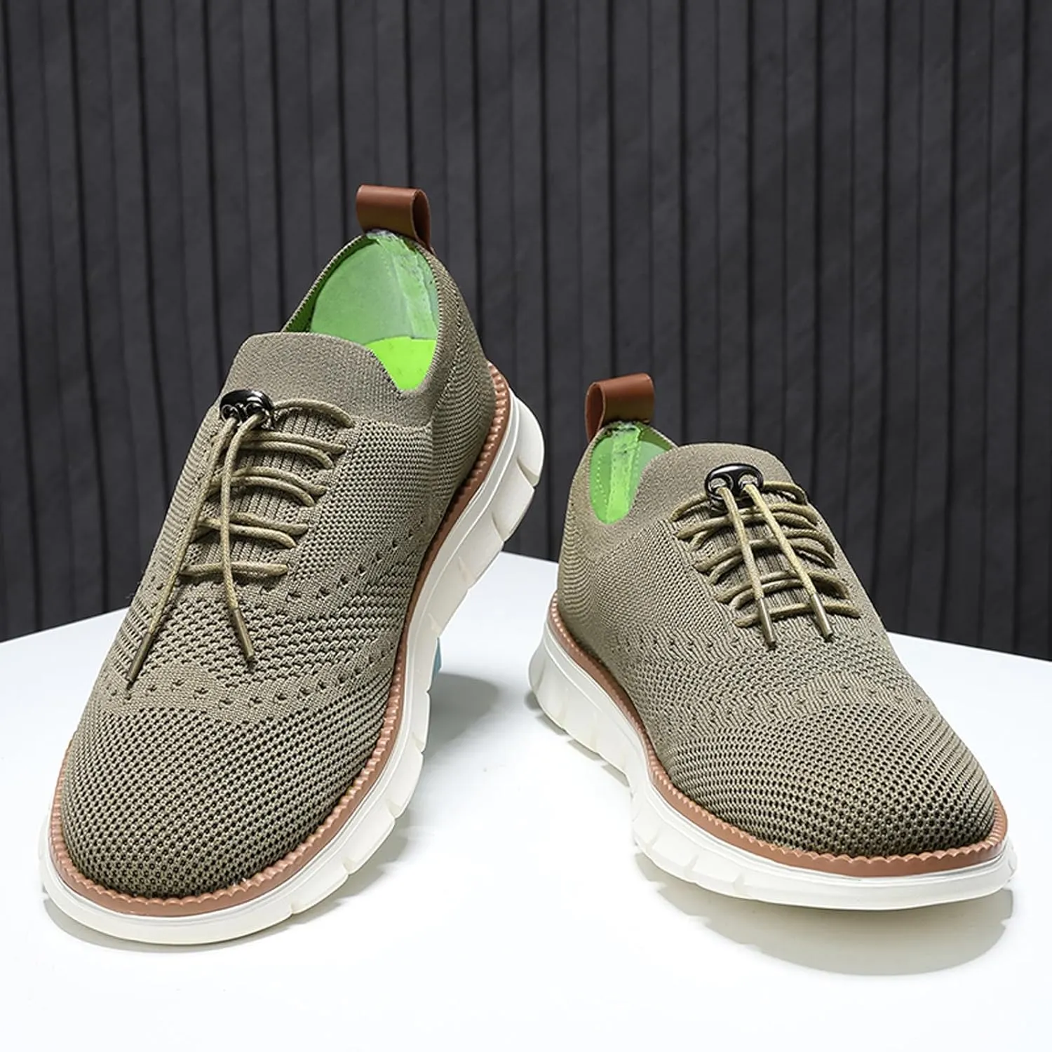 Mens Dress Shoes Work Shoes Wide Width Non Slip Casual Dress Lightweight Breathable Basic Relaxed Shoe Business Workout Walking Running Outdoor Sneakers Mesh Knit Lace-Up Soft Loafers Oxfords
