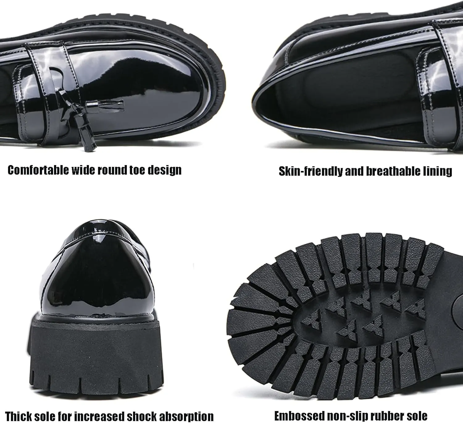 Men's Fashion Chunky Platform Penny Loafers Luxury Round Toe Slip-On Dress Shoes with Non-Slip Lug Sole for Business Work and Daily Casual Wear