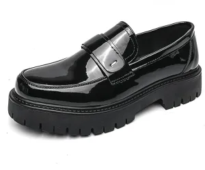 Men's Fashion Chunky Platform Penny Loafers Luxury Round Toe Slip-On Dress Shoes with Non-Slip Lug Sole for Business Work and Daily Casual Wear