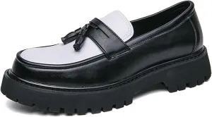 Men's Fashion Chunky Platform Penny Loafers Luxury Round Toe Slip-On Dress Shoes with Non-Slip Lug Sole for Business Work and Daily Casual Wear