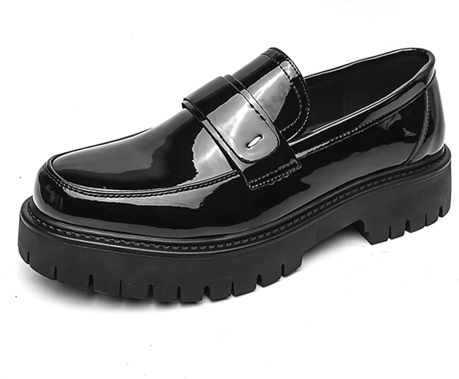 Men's Fashion Chunky Platform Penny Loafers Luxury Round Toe Slip-On Dress Shoes with Non-Slip Lug Sole for Business Work and Daily Casual Wear