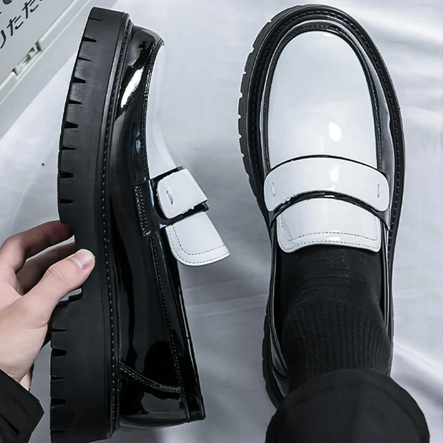 Men's Fashion Chunky Platform Penny Loafers Luxury Round Toe Slip-On Dress Shoes with Non-Slip Lug Sole for Business Work and Daily Casual Wear