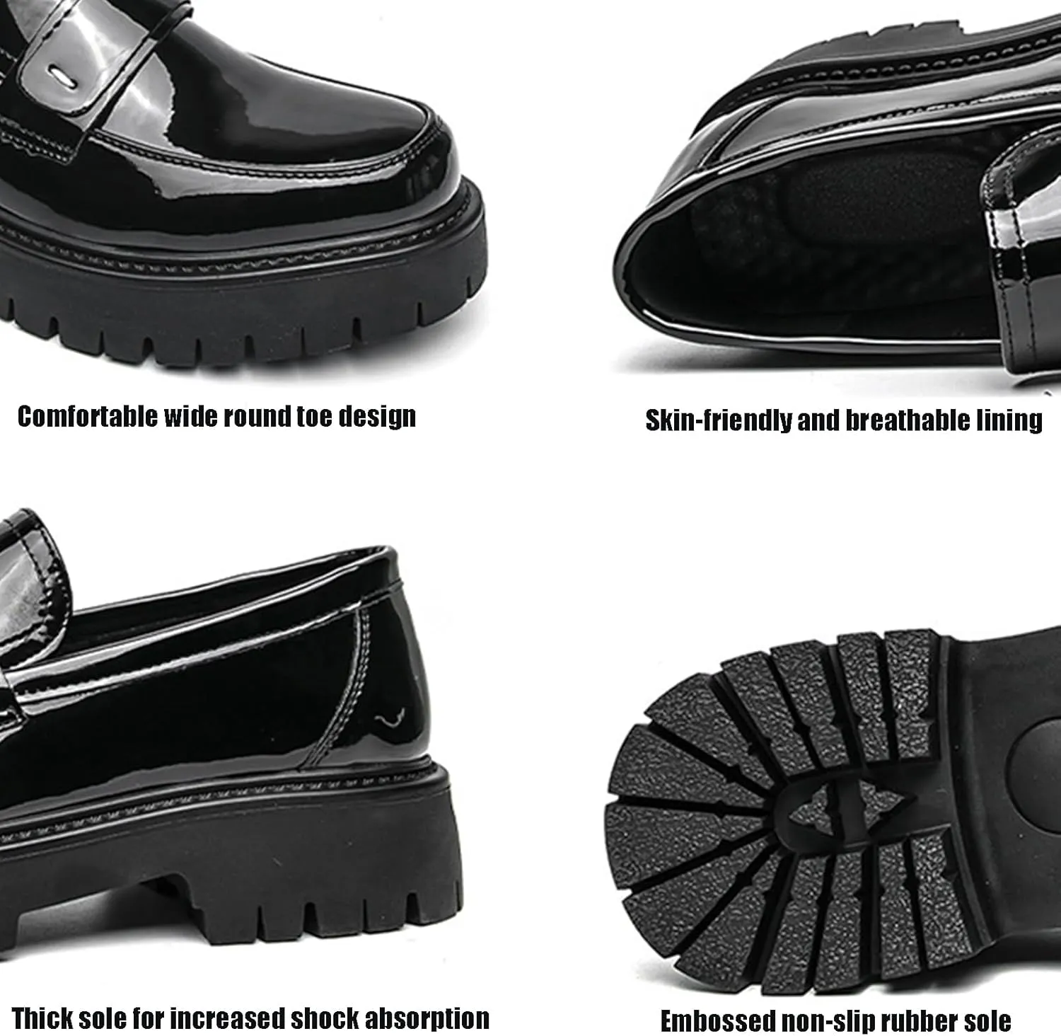 Men's Fashion Chunky Platform Penny Loafers Luxury Round Toe Slip-On Dress Shoes with Non-Slip Lug Sole for Business Work and Daily Casual Wear