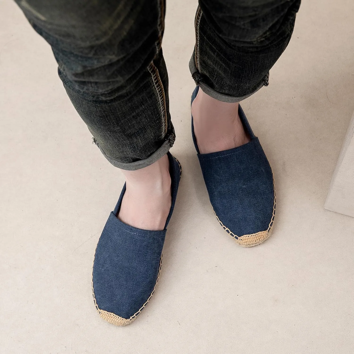 Men's Flat Espadrilles - Mens Sneakers Casual Comfy Linen Vegan Canvas Shoes Men's Flat Shoes Non-Slip Sole Suitable for Summer,Spring,Autumn Any Scenario