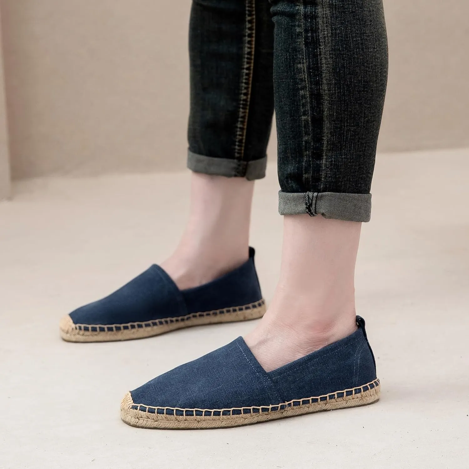 Men's Flat Espadrilles - Mens Sneakers Casual Comfy Linen Vegan Canvas Shoes Men's Flat Shoes Non-Slip Sole Suitable for Summer,Spring,Autumn Any Scenario