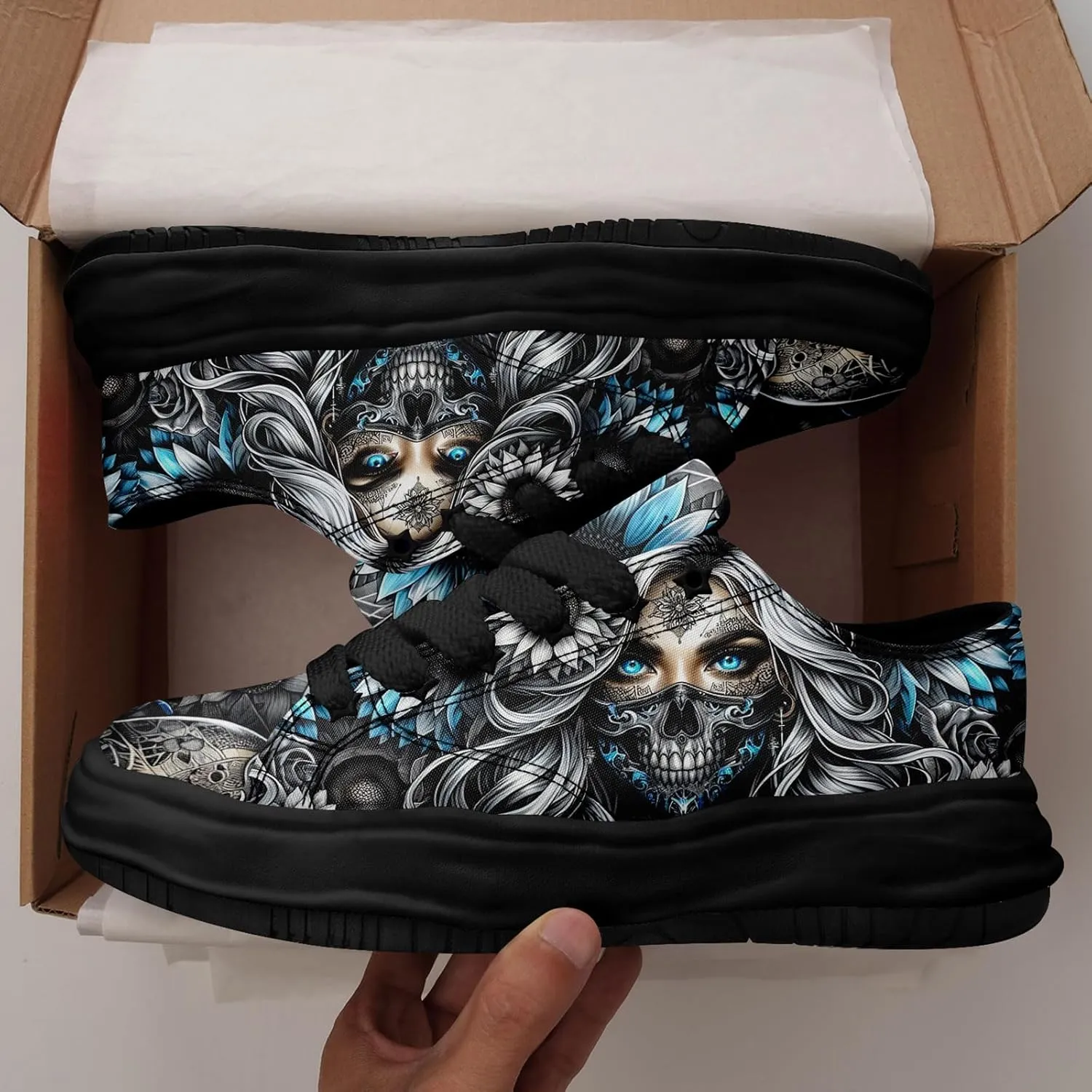 Men's Gothic Skull Fashion Sneakers Casual Skateboarding Canvas Shoes for Women Streetwear Trendy Comfort Walking Shoes