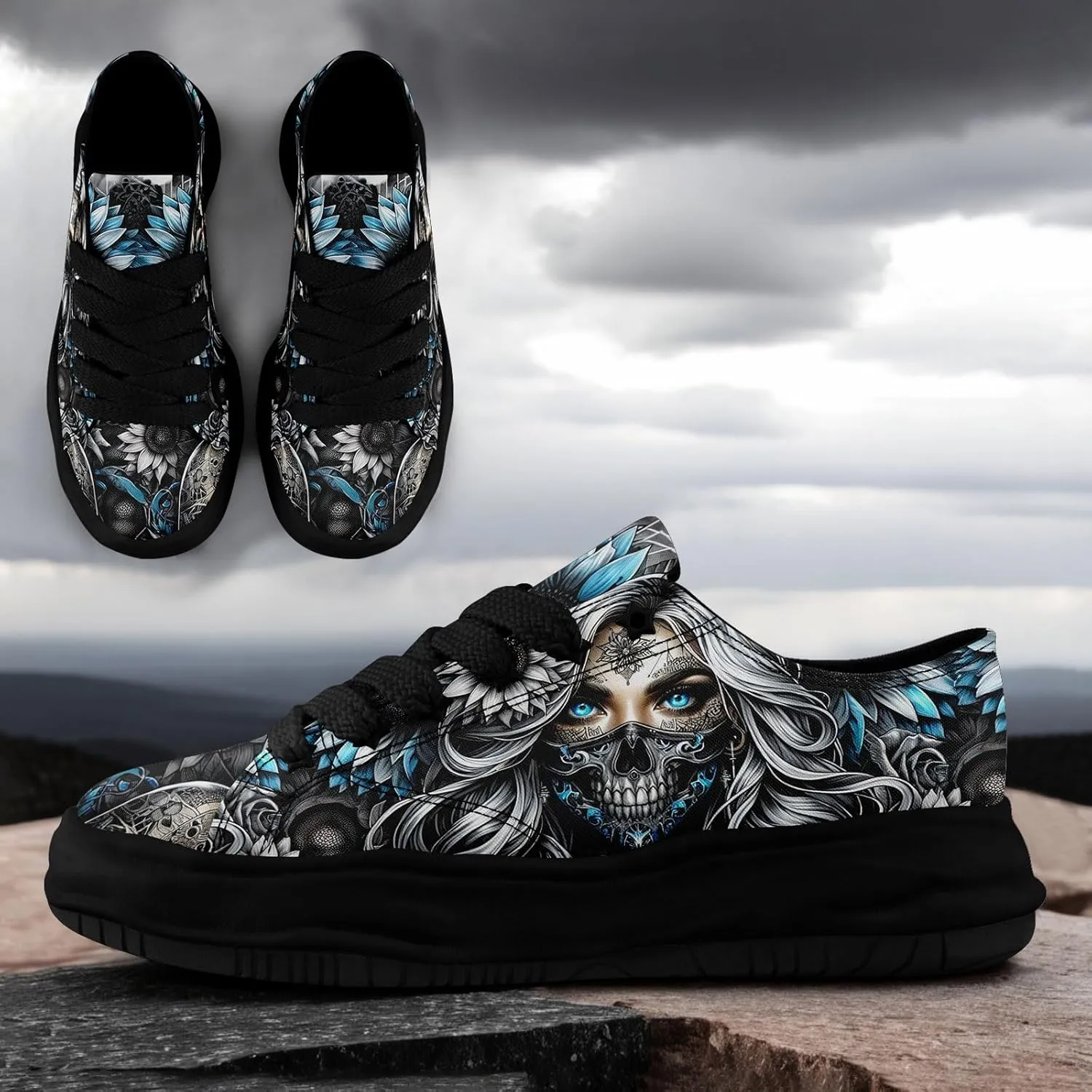 Men's Gothic Skull Fashion Sneakers Casual Skateboarding Canvas Shoes for Women Streetwear Trendy Comfort Walking Shoes