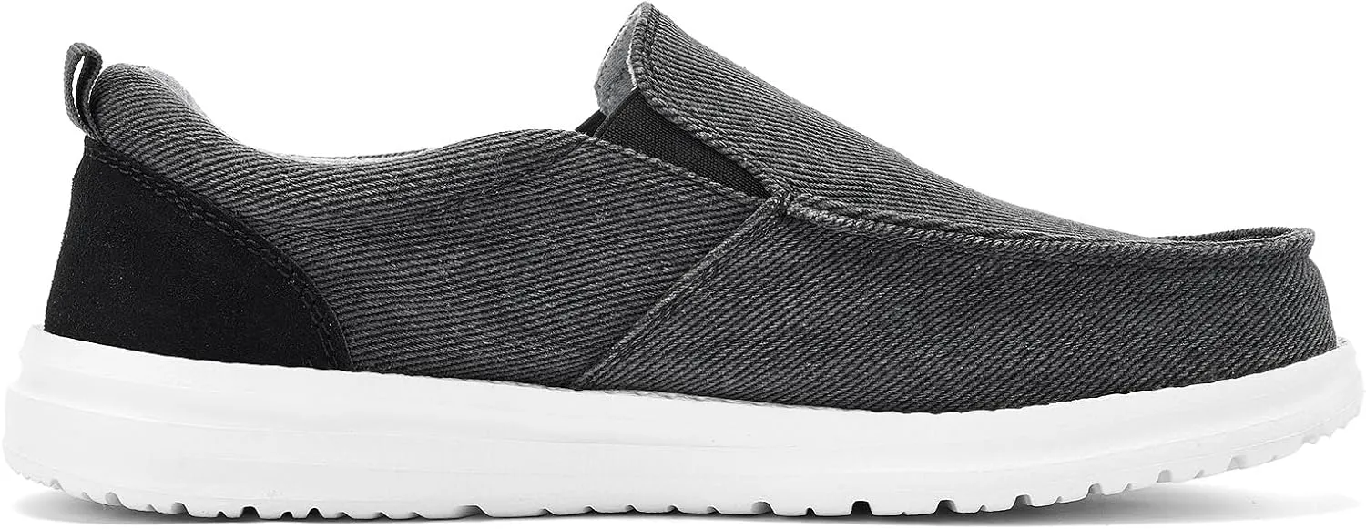 Mens Hands Free Slip-on Loafers Shoes Wide Width Casual Canvas Loafers Shoes Mens Boat Shoes Lightweight Non-Slip Walking Shoes Soft Sneakers