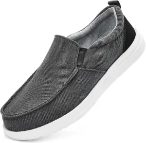 Mens Hands Free Slip-on Loafers Shoes Wide Width Casual Canvas Loafers Shoes Mens Boat Shoes Lightweight Non-Slip Walking Shoes Soft Sneakers