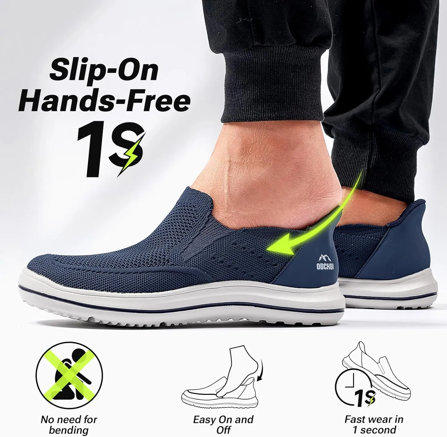 Men's Hands-Free Slip On Sneakers | Laceless Walking Shoes for Gym/Travel/Office