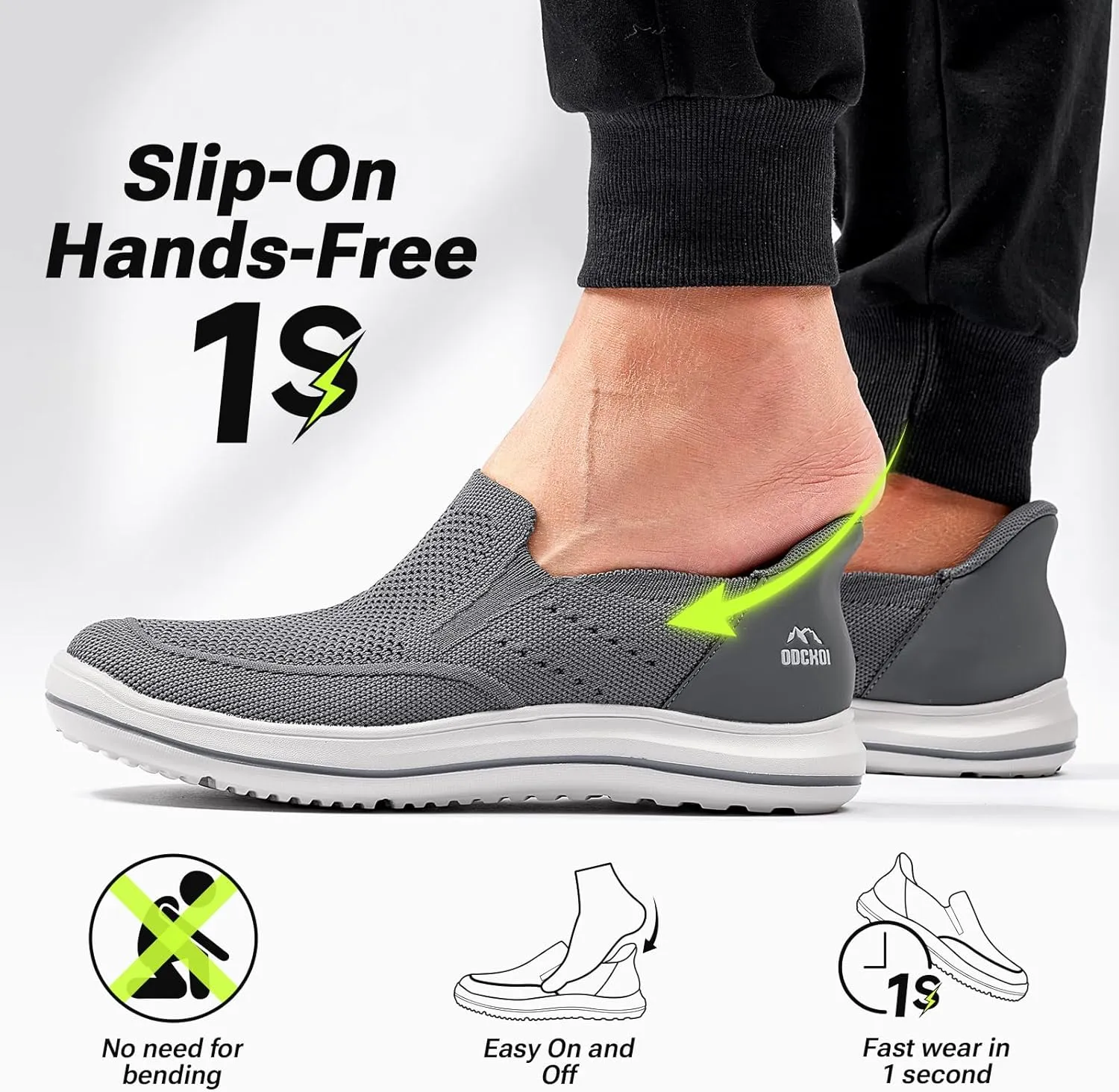 Men's Hands-Free Slip On Sneakers | Laceless Walking Shoes for Gym/Travel/Office