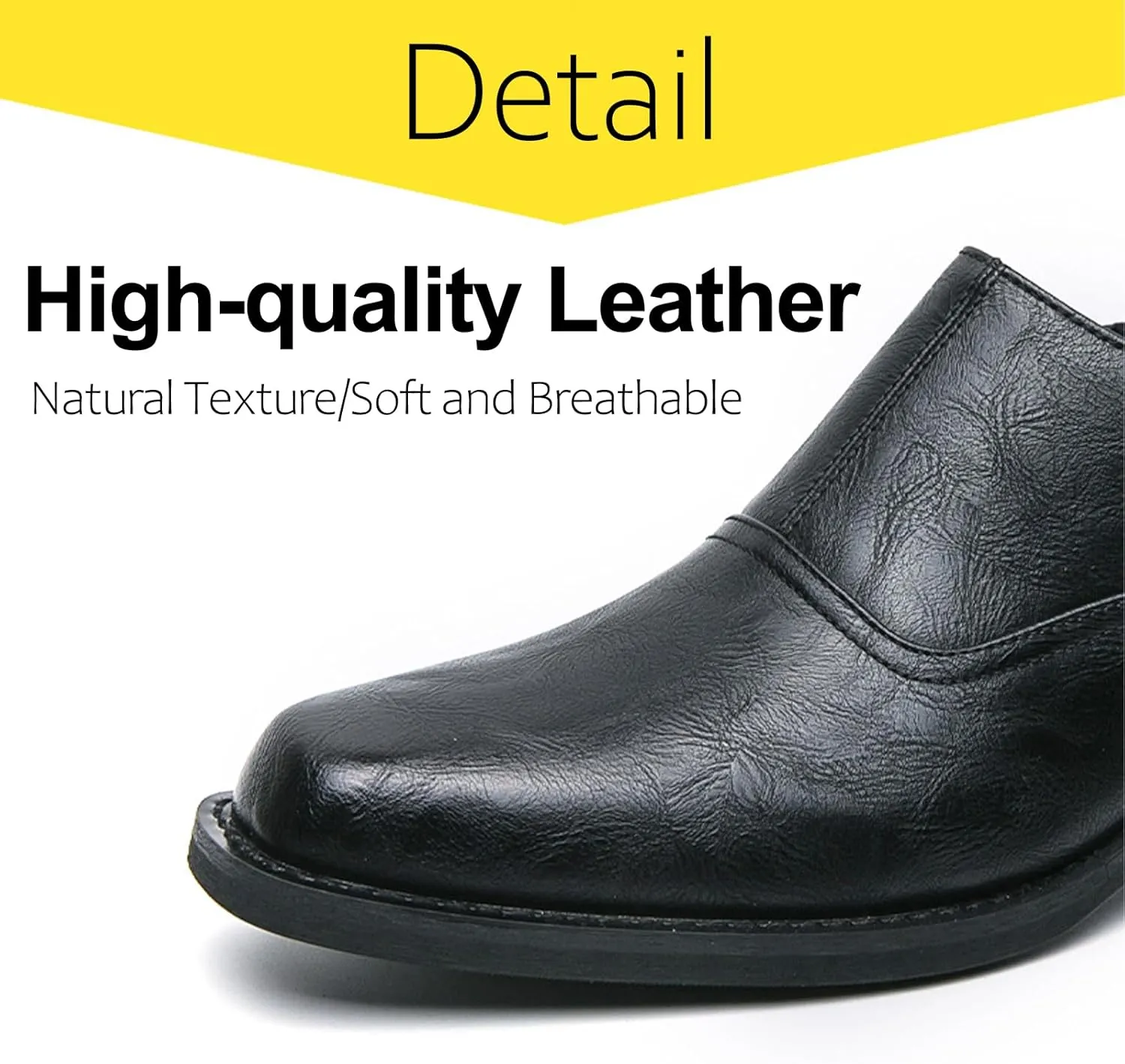 Men's Leather Block Heel Loafers with Side Zipper Square Toe Comfort Slip-On Non-Slip Chunky Heel Casual Shoes Business Work Office Dress Shoes
