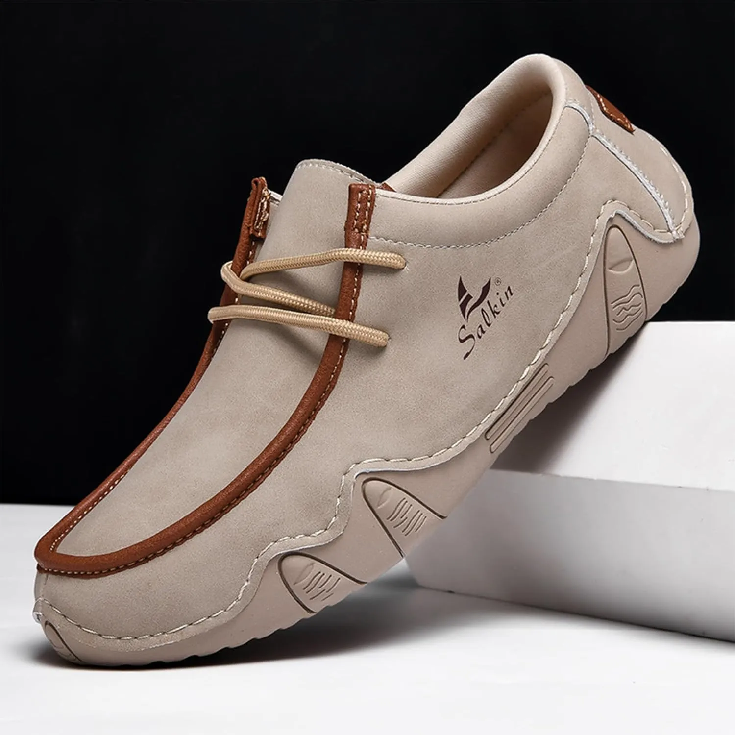 Men's Leather Orthopedic Loafers Comfort Arch Support Non Slip Lace up Casual Shoes Lightweight Work Driving Traveling Walking Shoes