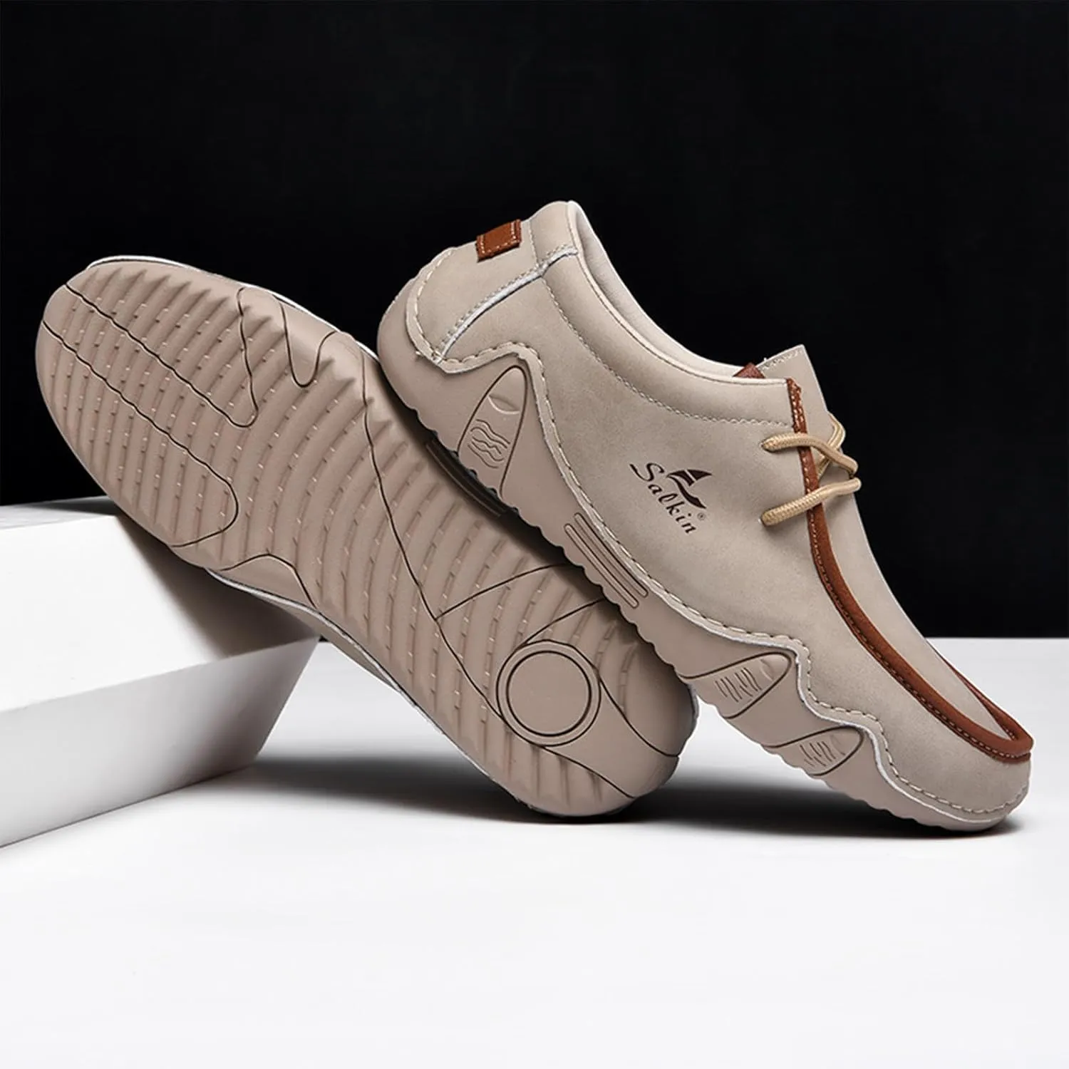 Men's Leather Orthopedic Loafers Comfort Arch Support Non Slip Lace up Casual Shoes Lightweight Work Driving Traveling Walking Shoes