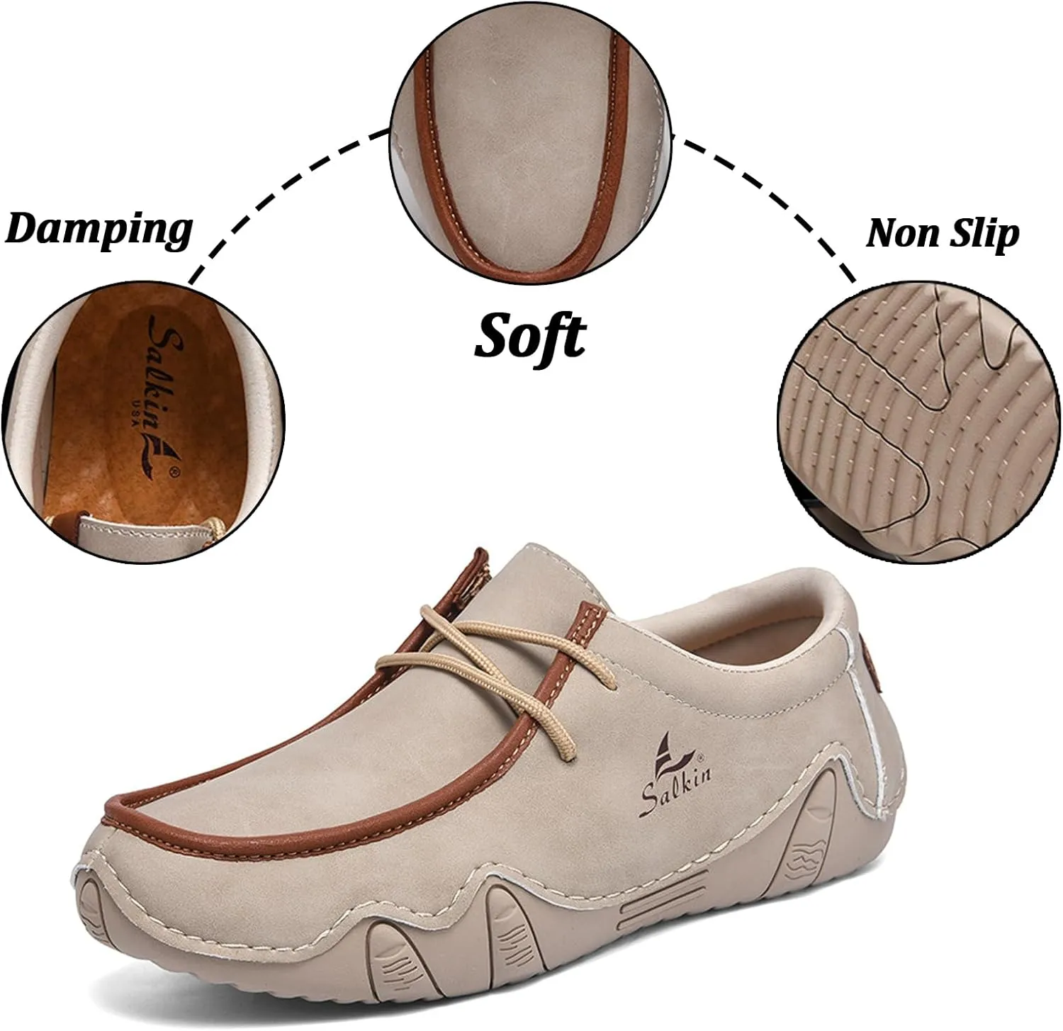 Men's Leather Orthopedic Loafers Comfort Arch Support Non Slip Lace up Casual Shoes Lightweight Work Driving Traveling Walking Shoes