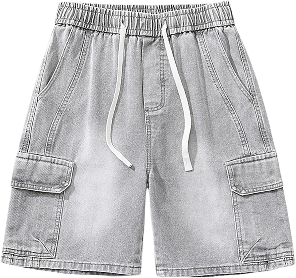 Men's Loose Y2K Hip Hop Mid Jean Shorts Baggy Denim Shorts with Pockets Skateboard Pants Streetwear