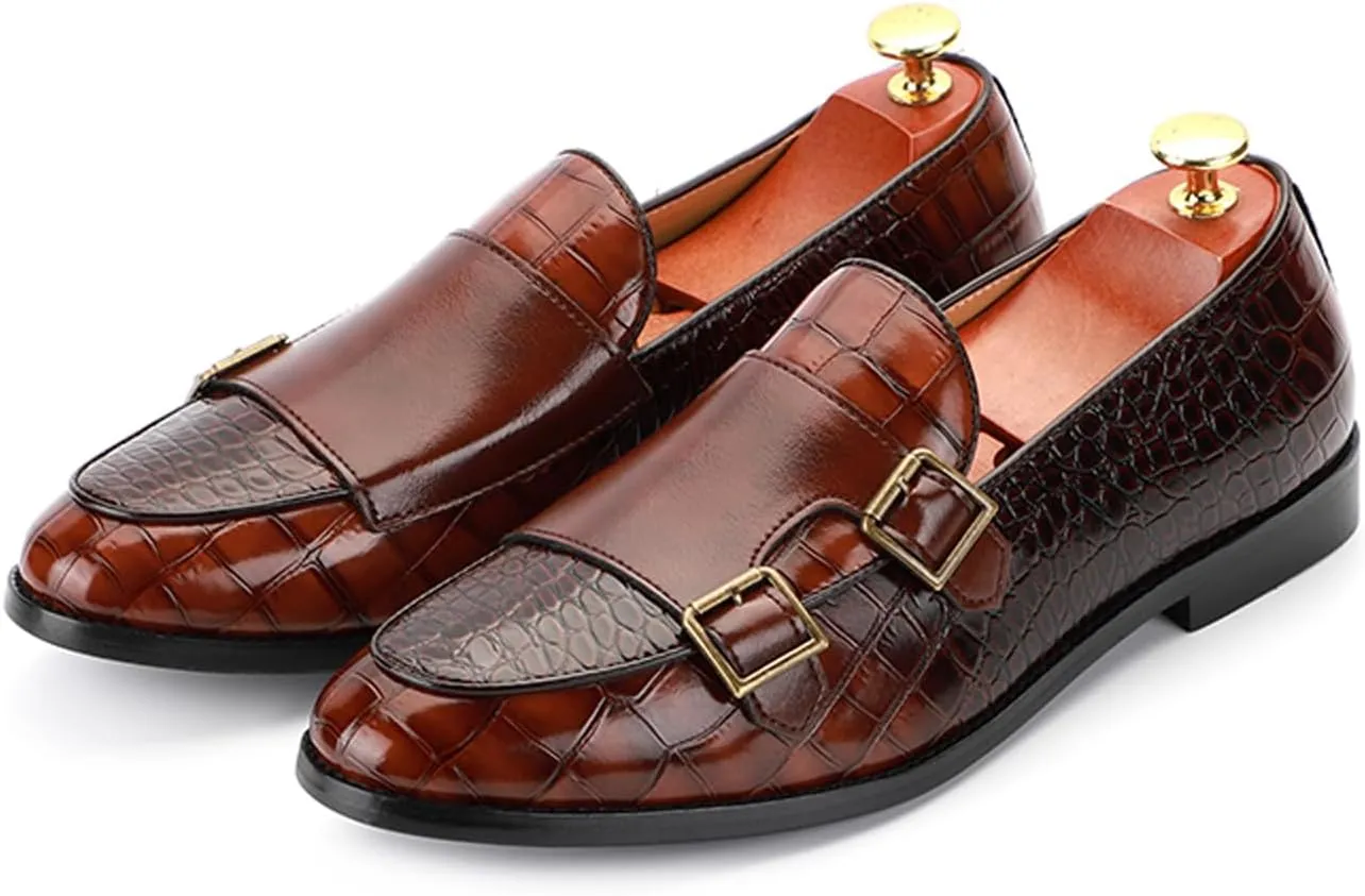 Mens PU Leather Loafers Crocodile Pattern Slip-On Dress Shoes for Men
