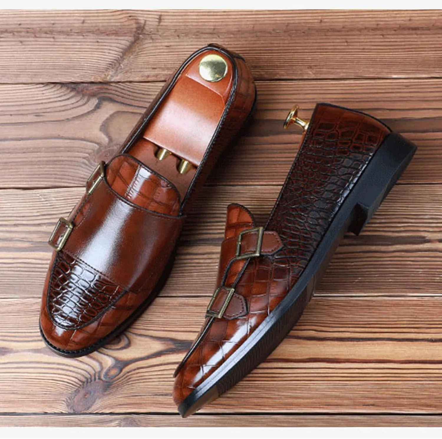 Mens PU Leather Loafers Crocodile Pattern Slip-On Dress Shoes for Men