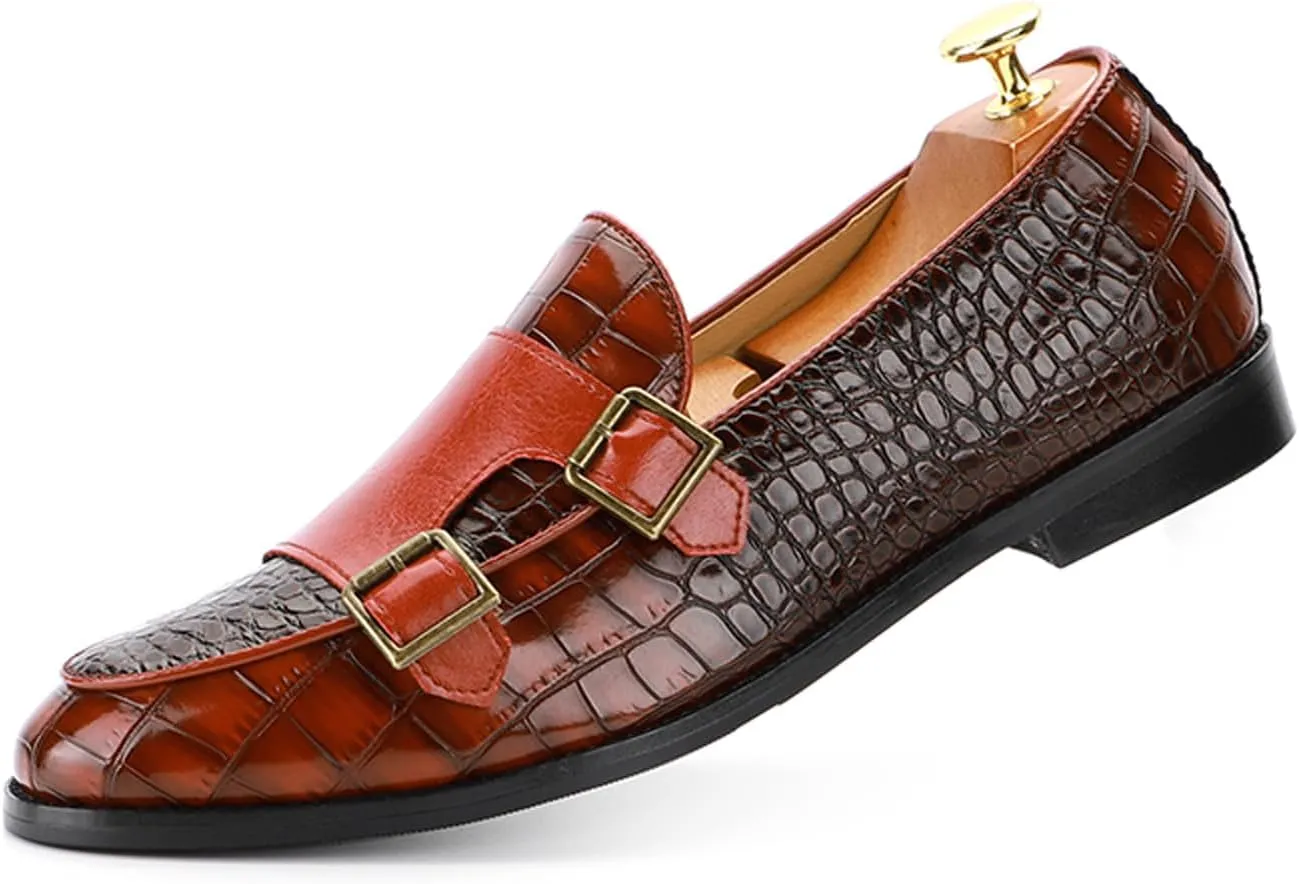 Mens PU Leather Loafers Crocodile Pattern Slip-On Dress Shoes for Men