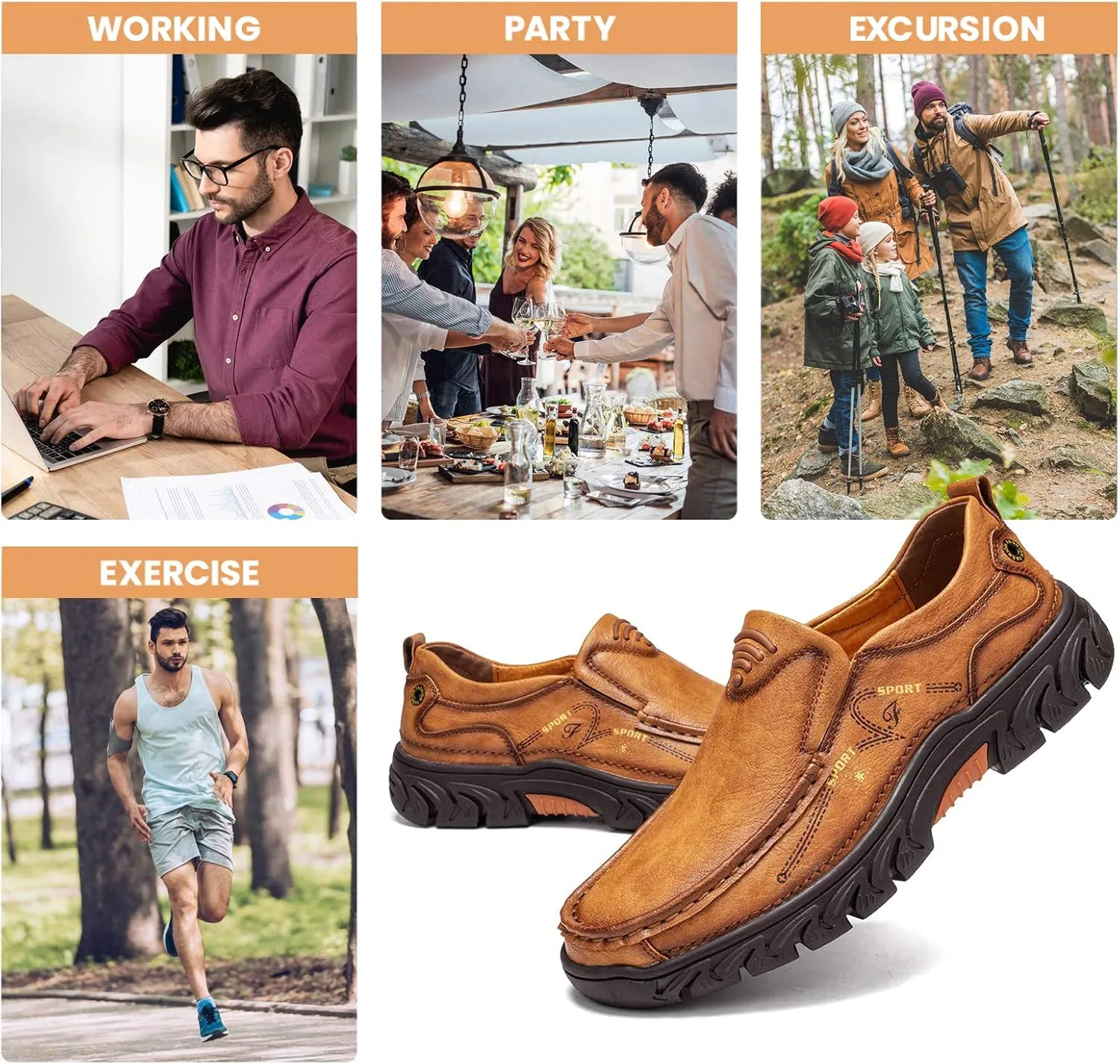Mens Slip on Loafer Leather Casual Oxford Shoes Hand Stitching Comfort Anti Slip Moccasins Walking Shoes, Business Work Office Dress Shoes Outdoor Summer Driving Boat Round Toe Penny Shoe Wide Fit