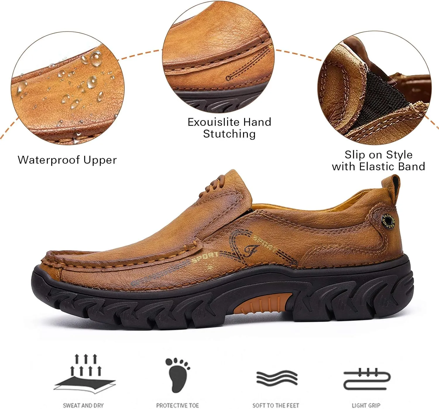 Mens Slip on Loafer Leather Casual Oxford Shoes Hand Stitching Comfort Anti Slip Moccasins Walking Shoes, Business Work Office Dress Shoes Outdoor Summer Driving Boat Round Toe Penny Shoe Wide Fit