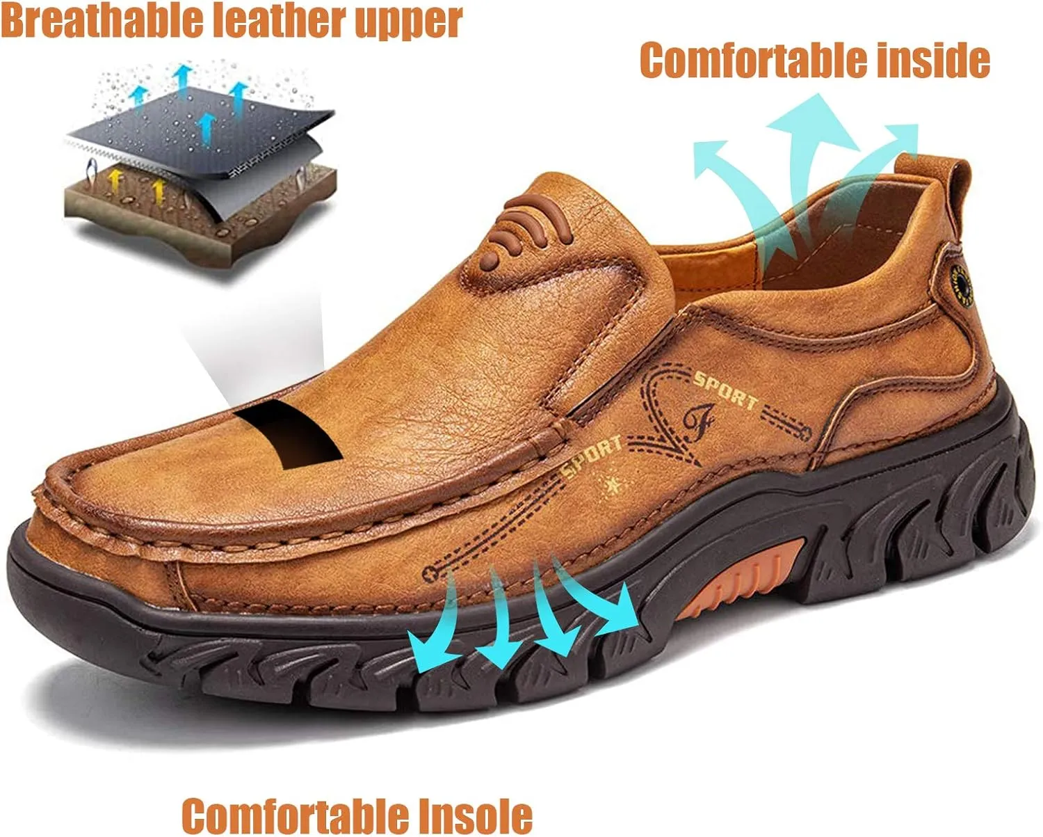 Mens Slip on Loafer Leather Casual Oxford Shoes Hand Stitching Comfort Anti Slip Moccasins Walking Shoes, Business Work Office Dress Shoes Outdoor Summer Driving Boat Round Toe Penny Shoe Wide Fit