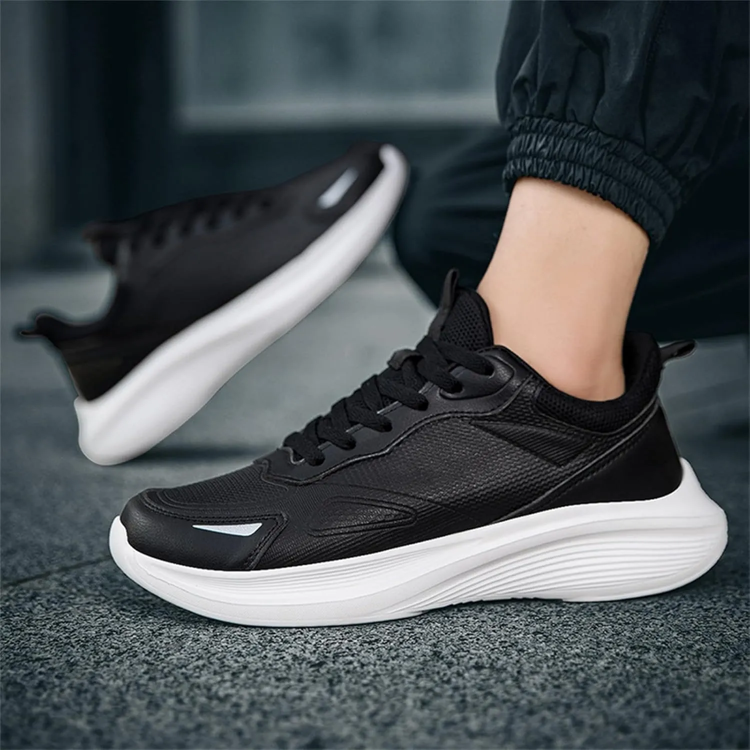 Men's Slip On Walking Shoes Lace Up Low Top Casual Sneakers for Gym Tennis Workout Comfortable Lightweight Breathable Running Sneaker