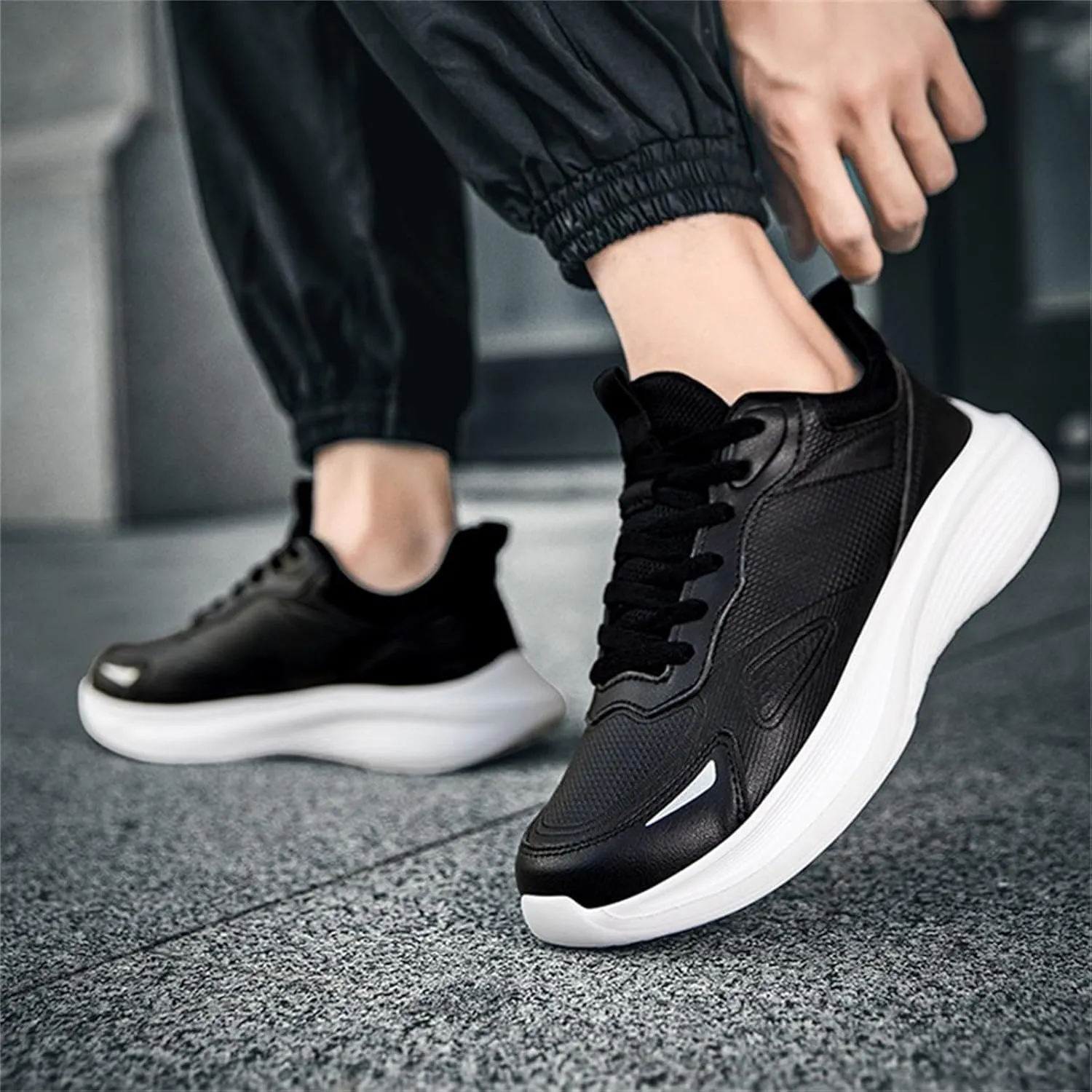 Men's Slip On Walking Shoes Lace Up Low Top Casual Sneakers for Gym Tennis Workout Comfortable Lightweight Breathable Running Sneaker
