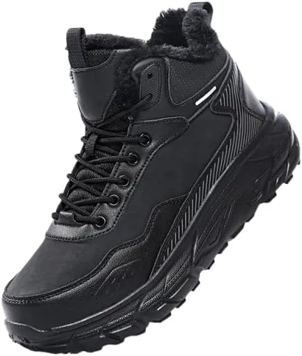 Men's Snow Boots Waterproof Warm Fur Lined Winter Hiking Boot Non-slip Outdoor Ankle High-top Shoes Work Hiker Trekking Trail