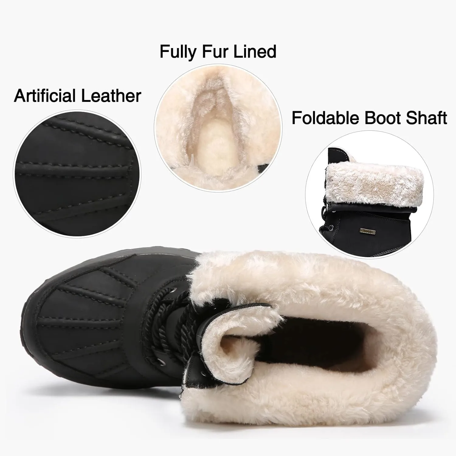Mens Snow Duck Boots Waterproof Insulated Warm Fur Lined Winter Boots Non Slip Rubber Hiking Boots Casual Outdoor