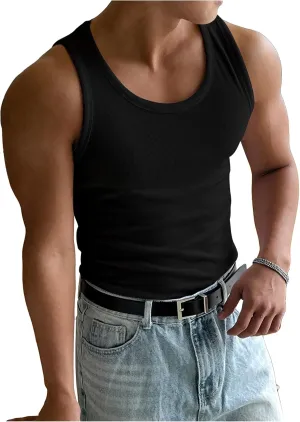 Men's Summer Tank Top Scoop Neck Knit Gym Workout Muscle Tank Undershirt Sleeveless Shirts